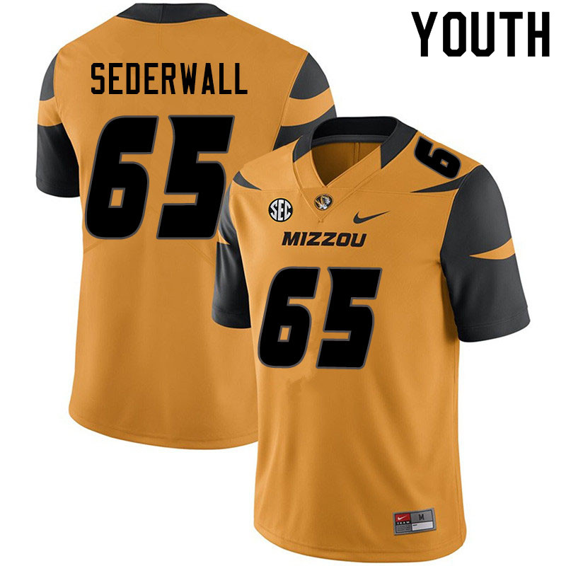 Youth #65 Trenton Sederwall Missouri Tigers College Football Jerseys Sale-Yellow